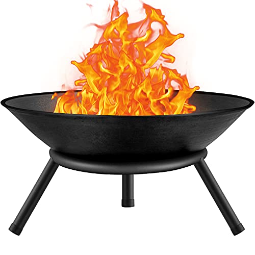 Amagabeli Fire Pit Outdoor Wood Burning 22.6in Firepit Cast Iron Firebowl Fireplace Heater Log Charcoal Burner Extra Deep Large Round Camping Outside Patio Backyard Deck Heavy Duty Metal Grate Black