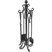 Amagabeli 5 Pieces Scroll Fireplace Tools Cast Iron Indoor Firewood Tools with Log Holder Outdoor Fireset Pit Stand Large Tongs Shovel Antique Broom Chimney Poker Wood Stove Hearth Accessories Black