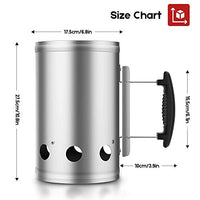 BEAU JARDIN Charcoal Chimney Starter 11"X7" Grill Barbecue BBQ Galvanized Steel Chimney Lighter Basket Outdoor Cooking Quick Rapid Fire Briquette Starters Can Canister for Grilling Camping Accessories