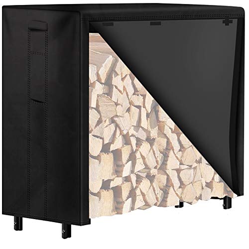 Amagabeli 4ft Firewood Log Rack with Cover Combo Set Waterproof Outdoor Log Holder for Fireplace Heavy Duty Wood Stacker Pit for Patio Logs Storage Steel Tubular Wood Pile Rack Tool Accessories Black