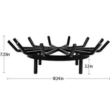 Amagabeli 24in Fire Grate Log Grate Wrought Iron Fire Pit Round Spider Wagon Wheel Firewood Grates Heavy Duty 0.7in Bar Fireplace Stove Burning Rack Holder 4Legs Black Chimney Hearth Kindling Stacking