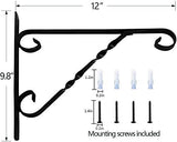 Amagabeli 2 Pack Hanging Plants Bracket 12'' for Outdoor Hook Hangers Planter Flower Baskets Pot Bird Feeder Wind Chime Lantern Patio Lawn Garden Shelf Fence Screw Wall Mount Arm Hardware Metal Black