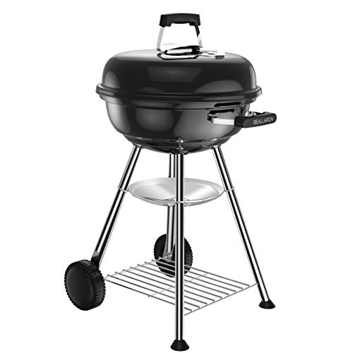 BEAU JARDIN Premium 18 Inch Charcoal Grill Kettle for Outdoor Barbecue Camping BBQ Coal Grill Cooking Tailgating Portable Heavy Duty Round with Thickened Grilling Bowl Wheels for Small Patio Backyard