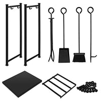 Amagabeli 28.3in Large Firewood Rack Indoor Fireplace Tool Rack Outdoor Log Rack with 4 Tools Wood Holder Bin Firewood Holders Lumber Storage Stacking Black Wrought Iron Fireplace Logs Holder Stove