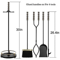 Amagabeli 30in Fireplace Tools Set Brass Handle 5Pieces Wrought Iron Indoor Fireset Stand Wood Log Holder Outdoor Fire Pit Hearth Accessories Kit Antique Fire Tongs Shovel Brush Chimney Poker Tool Set