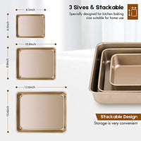 Amagabeli Nonstick Bakeware Set of 3 Pieces Bread Pan Baking Pan Cookie Sheets 9/11/13 inch Carbon Steel Cake Pans Bread Tray Bake Mold Roasting Pan Cooking Oven Toaster Pan Golden