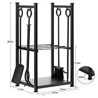 Amagabeli 28.3in Large Firewood Rack Indoor Fireplace Tool Rack Outdoor Log Rack with 4 Tools Wood Holder Bin Firewood Holders Lumber Storage Stacking Black Wrought Iron Fireplace Logs Holder Stove