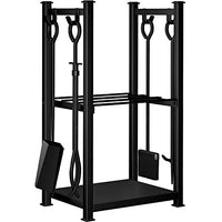 Amagabeli 28.3in Large Firewood Rack Indoor Fireplace Tool Rack Outdoor Log Rack with 4 Tools Wood Holder Bin Firewood Holders Lumber Storage Stacking Black Wrought Iron Fireplace Logs Holder Stove