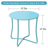 Metal Patio Side Table 18” x 18” Heavy Duty Weather Resistant Anti-Rust Outdoor End Table Small Steel Round Coffee Table Porch Table Snack Table for Balcony Garden Yard Lawn, Light Blue