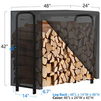 Amagabeli 4ft Firewood Log Rack with Cover Combo Set Waterproof Outdoor Log Holder for Fireplace Heavy Duty Wood Stacker Pit for Patio Logs Storage Steel Tubular Wood Pile Rack Tool Accessories Black