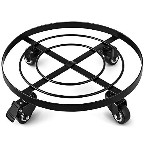 Amagabeli 16" Metal Plant Caddy Heavy Duty Iron Potted Plant Stand With Wheels Round Flower Pot Rack on Rollers Dolly Holder on Wheels Indoor Outdoor Planter Trolley Casters Rolling Tray Coaster