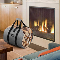 Amagabeli Firewood Carrier Tote Waxed Canvas Log Tote Carrying Bag Wood Carrier Bag with Handles Security Strap for Camping Indoor Firewood Logs Tote Log Holder Birchwood Stand Gray