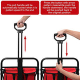 BEAU JARDIN Folding Wagon Cart with Brakes Free Standing Collapsible Utility Camping Grocery Canvas Fabric Sturdy Portable Rolling Buggies Outdoor Garden Sport Heavy Duty Shopping Cart Push Wagons Red