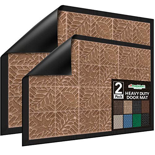 2 Pack Amagabeli Outside Shoe Mat Rubber Doormat for Front Door 18"x 30" Outdoor Mats Entrance Waterproof Rugs Dirt Debris Mud Trapper Carpet for Patio Non Skid All Weather Exterior Door Mat Brown