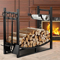 Amagabeli 3FTx30.7in Large Wide Firewood Rack Fireplace Tool Rack Indoor Outdoor Kindling Holder Heavy Duty Wood Storage Log Rack Holder Stacker Stand Tools Stove Accessories Black Without Cover