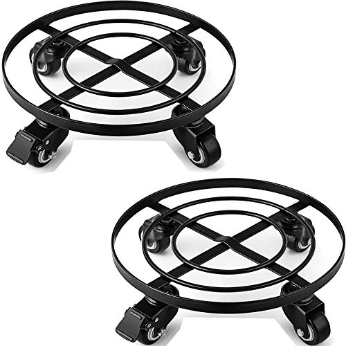 Amagabeli 2 Pack 14" Metal Plant Caddy Heavy Duty Iron Potted Plant Stand with Wheels Round Flower Pot Rack Mover on Rollers Dolly Holder Indoor Outdoor Planter Trolley Casters Rolling Tray Coaster