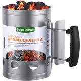 BEAU JARDIN Charcoal Chimney Starter 11"X7" Grill Barbecue BBQ Galvanized Steel Chimney Lighter Basket Outdoor Cooking Quick Rapid Fire Briquette Starters Can Canister for Grilling Camping Accessories