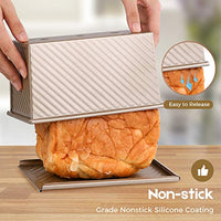 Amagabeli Nonstick Bakeware Loaf Pan with Cover 8.4”x4.5”x4.1” Carbon Steel Bread Toast Mold for Baking Flat Toast Box for Cooking Oven Baking Roasting Toaster Bake Mold Homemade Cakes Baking Golden