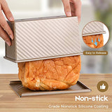 Amagabeli Nonstick Bakeware Loaf Pan with Cover 8.4”x4.5”x4.1” Carbon Steel Bread Toast Mold for Baking Flat Toast Box for Cooking Oven Baking Roasting Toaster Bake Mold Homemade Cakes Baking Golden