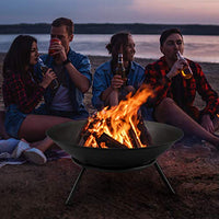 Amagabeli Fire Pit Outdoor Wood Burning 22.6in Firepit Cast Iron Firebowl Fireplace Heater Log Charcoal Burner Extra Deep Large Round Camping Outside Patio Backyard Deck Heavy Duty Metal Grate Black