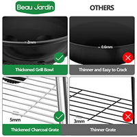 BEAU JARDIN Premium 18 Inch Charcoal Grill Kettle for Outdoor Barbecue Camping BBQ Coal Grill Cooking Tailgating Portable Heavy Duty Round with Thickened Grilling Bowl Wheels for Small Patio Backyard