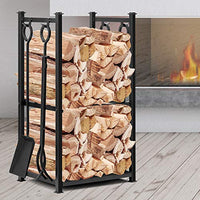Amagabeli 28.3in Large Firewood Rack Indoor Fireplace Tool Rack Outdoor Log Rack with 4 Tools Wood Holder Bin Firewood Holders Lumber Storage Stacking Black Wrought Iron Fireplace Logs Holder Stove
