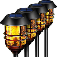 Camabel 55" Tall Solar Torches Lights 4 Pack with Flicking Flame 100% Metal LED Solar Light Outdoor Dancing Stainless Steel Walkway Lighting for Garden Patio Yard Decor Waterproof Pool Effect Black