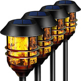 Camabel 55" Tall Solar Torches Lights 4 Pack with Flicking Flame 100% Metal LED Solar Light Outdoor Dancing Stainless Steel Walkway Lighting for Garden Patio Yard Decor Waterproof Pool Effect Black