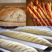 Amagabeli Nonstick Perforated Baguette Pan 15" x 13" for French Bread Baking 4 Wave Loaves Loaf Bake Mold Toast Cooking Bakers Molding 4 Gutter Oven Toaster Pan Cloche Waves Silver Steel Tray Italian