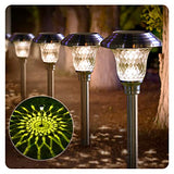 BEAU JARDIN 8 Pack Solar Lights Bright Pathway Outdoor Garden Stake Glass Stainless Steel Waterproof Auto On/off White Wireless Sun Powered Landscape Lighting for Yard Patio Walkway Spike Pathway