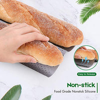 Amagabeli Nonstick French Baguette Pans for Baking 15”x6.3” Carbon Steel 2 Loaf Perforated Bread Tray Baguette Baking Tray Bake Mold Toast Cooking Oven Toaster Pan Cloche Waves Bakeware Silver