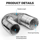 Amagabeli 6in Aluminum Foil Duct Hose Flex Grow Tent Room Ventilation Cooling System 25ft Air Intake Helix Pipe Exhaust Inline Fan Filter CFM Flexible Clothe Dryer with 2 Tension Clamps HAVC Heat Duct