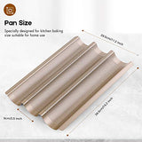 Amagabeli Nonstick French Baguette Pans for Baking 15”x11” Carbon Steel 3 Loaf Perforated Bread Tray Baguette Baking Tray Bake Mold Toast Cooking Oven Toaster Pan Cloche Waves Bakeware Golden