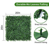 Amagabeli 4 Layers Leaves Artificial Boxwood Panels Topiary Hedge Plant UV Protected Privacy Hedge Screen High-Density Greenery Panels Grass Decor Indoor Outdoor 12 Pieces 20"x20" Backdrop Green Wall