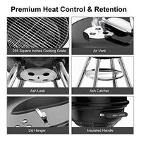 BEAU JARDIN Premium 18 Inch Charcoal Grill Kettle for Outdoor Barbecue Camping BBQ Coal Grill Cooking Tailgating Portable Heavy Duty Round with Thickened Grilling Bowl Wheels for Small Patio Backyard