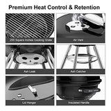 BEAU JARDIN Premium 18 Inch Charcoal Grill Kettle for Outdoor Barbecue Camping BBQ Coal Grill Cooking Tailgating Portable Heavy Duty Round with Thickened Grilling Bowl Wheels for Small Patio Backyard