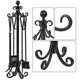 Amagabeli 5 Pieces Scroll Fireplace Tools Cast Iron Indoor Firewood Tools with Log Holder Outdoor Fireset Pit Stand Large Tongs Shovel Antique Broom Chimney Poker Wood Stove Hearth Accessories Black