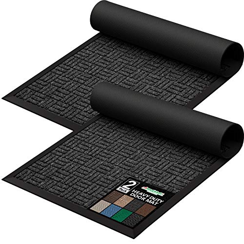 Amagabeli 2 Pack Large Outdoor Door Mats Rubber Shoes Scraper 36" x 24" for Front Door Entrance Outside Doormat Patio Rug Dirt Debris Mud Trapper Waterproof Indoor Door Mat Inside Low Profile Washable