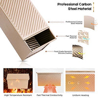 Amagabeli Nonstick Bakeware Loaf Pan with Cover 8.4”x4.5”x4.1” Carbon Steel Bread Toast Mold for Baking Flat Toast Box for Cooking Oven Baking Roasting Toaster Bake Mold Homemade Cakes Baking Golden