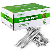 Amagabeli 8 Inch Galvanized Landscape Staples 500 Pack Garden Stakes Heavy-Duty Sod Pins Anti-Rust Fence Stakes for Weed Barrier Fabric Ground Cover Dripper Irrigation Tubing Soaker