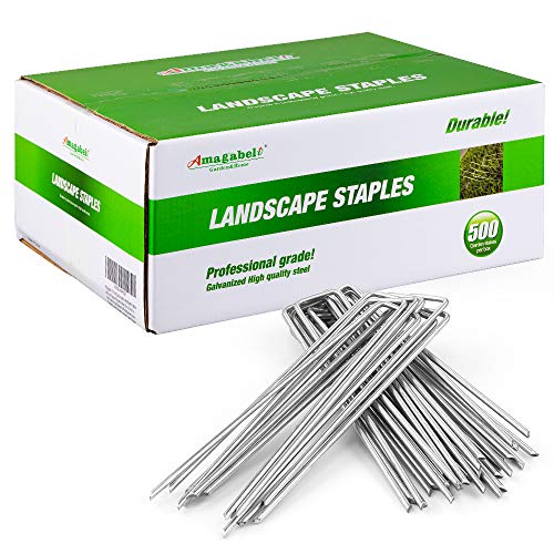 Amagabeli 8 Inch Galvanized Landscape Staples 500 Pack Garden Stakes Heavy-Duty Sod Pins Anti-Rust Fence Stakes for Weed Barrier Fabric Ground Cover Dripper Irrigation Tubing Soaker