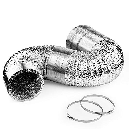 Amagabeli 6in Aluminum Foil Duct Hose Flex Grow Tent Room Ventilation Cooling System 25ft Air Intake Helix Pipe Exhaust Inline Fan Filter CFM Flexible Clothe Dryer with 2 Tension Clamps HAVC Heat Duct