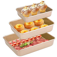 Amagabeli Nonstick Bakeware Set of 3 Pieces Bread Pan Baking Pan Cookie Sheets 9/11/13 inch Carbon Steel Cake Pans Bread Tray Bake Mold Roasting Pan Cooking Oven Toaster Pan Golden