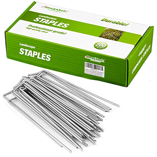 Amagabeli 6 Inch Galvanized Landscape Staples 200 Pack 11 Gauge Garden Stakes Heavy-Duty Sod Pins Anti-Rust Fence Stakes for Weed Barrier Fabric Ground Cover Dripper Irrigation Tubing Soaker Hose