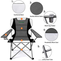 Camabel Folding Camping Chairs Outdoor Lawn Adult Chair Padded Sports Chair Lightweight Fold up Chair High Weight Capacity Bag Chairs for Heavy Duty Beach Hiking Fishing Spectator with Cup Holder Grey