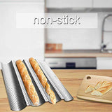 Amagabeli Nonstick Perforated Baguette Pan 15" x 13" for French Bread Baking 4 Wave Loaves Loaf Bake Mold Toast Cooking Bakers Molding 4 Gutter Oven Toaster Pan Cloche Waves Silver Steel Tray Italian