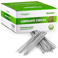Amagabeli 6 Inch Garden Stakes Galvanized Landscape Staples 11 Gauge 500 Pack Heavy Duty Sod Pins Fence Stakes for Anchoring Weed Barrier Fabric Ground Cover Landscaping Tubing Garden Staples