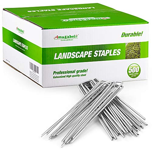 Amagabeli 6 Inch Garden Stakes Galvanized Landscape Staples 11 Gauge 500 Pack Heavy Duty Sod Pins Fence Stakes for Anchoring Weed Barrier Fabric Ground Cover Landscaping Tubing Garden Staples