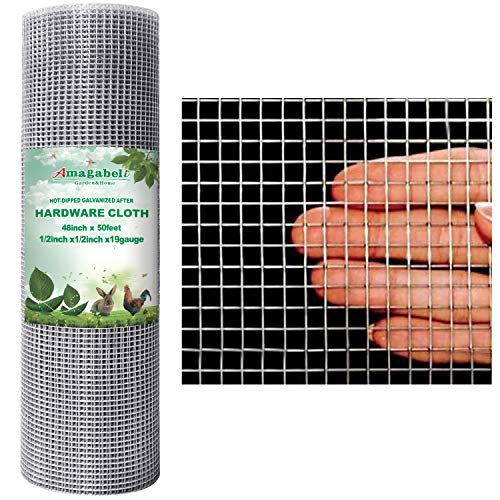 Amagabeli 48x50 Hardware Cloth 1/2 Inch 19 Gauge Square Galvanized Chicken Wire Galvanizing After Welding Fence Mesh Roll Raised Garden Bed Plant Supports Poultry Netting Cage Snake Fence