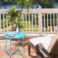 Metal Patio Side Table 18” x 18” Heavy Duty Weather Resistant Anti-Rust Outdoor End Table Small Steel Round Coffee Table Porch Table Snack Table for Balcony Garden Yard Lawn, Light Blue